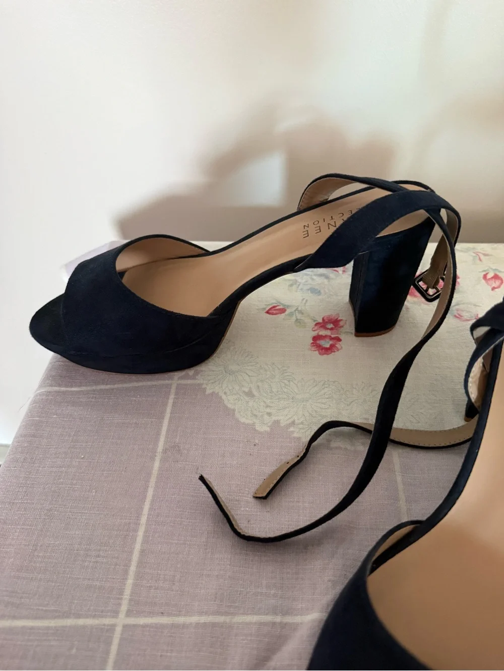 Journee Collection Navy Suede Slingback Block Heel Sandals